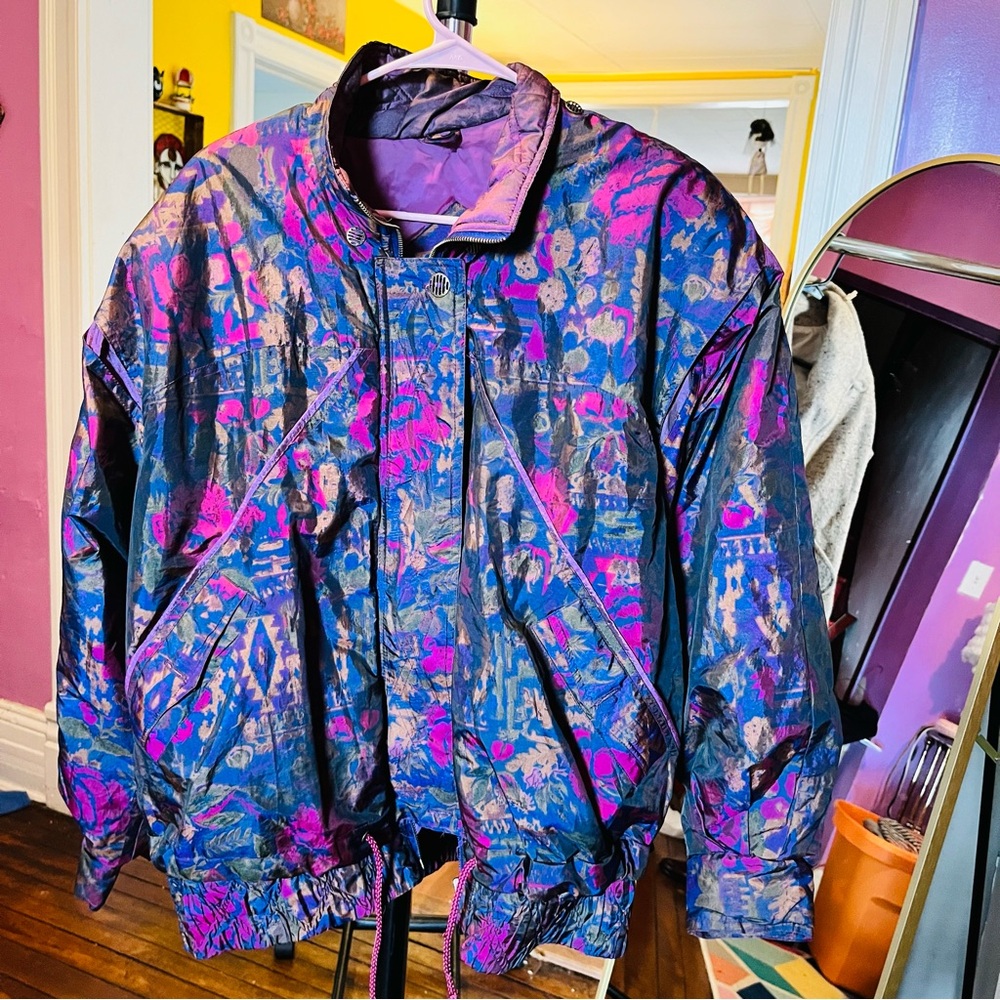 Vintage purple floral puffer coat